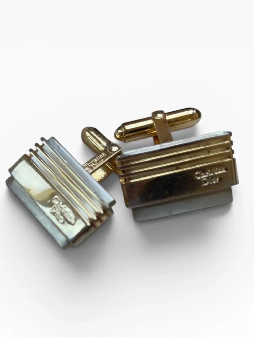 Vintage Christian Dior Signed Gold & Silver Tone Two Tone Cufflinks Mens